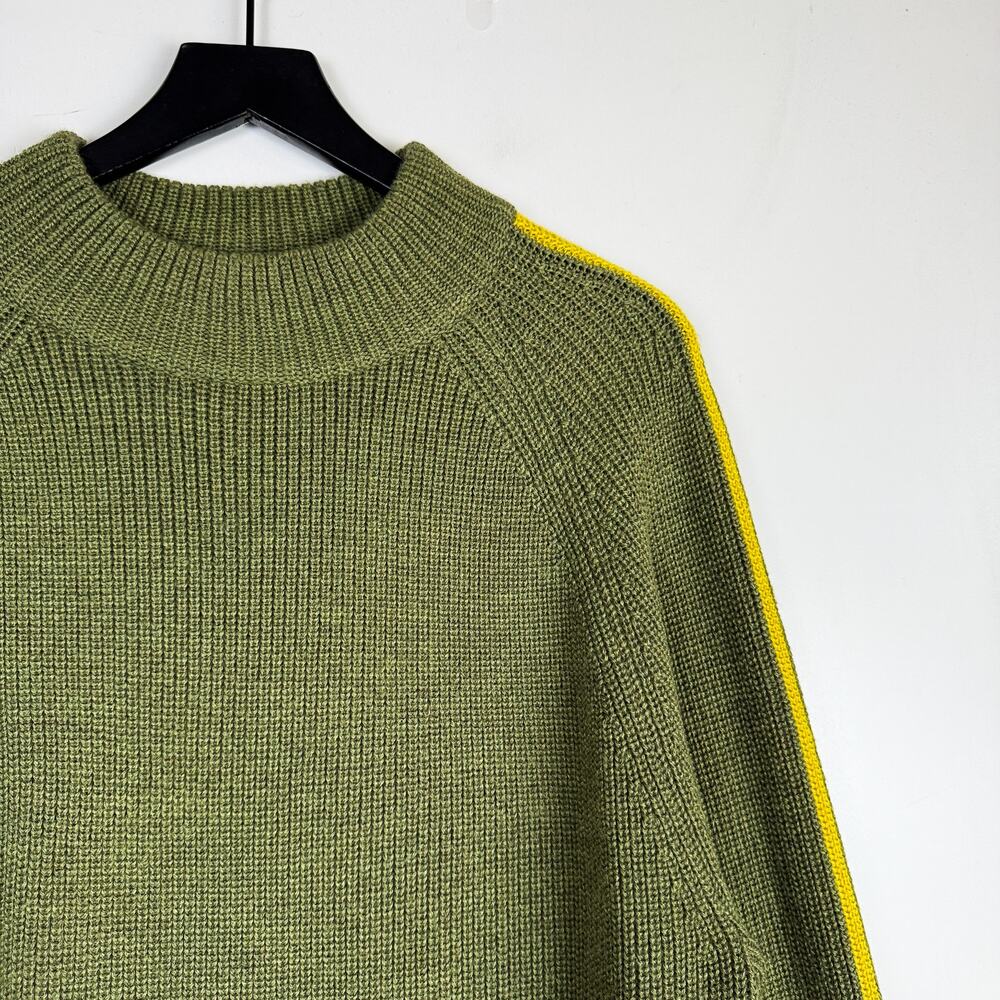 Velvet by Graham & Spencer Teagan Mock Neck Sweater Wool Green Yellow Stripe - L - Picture 2 of 9